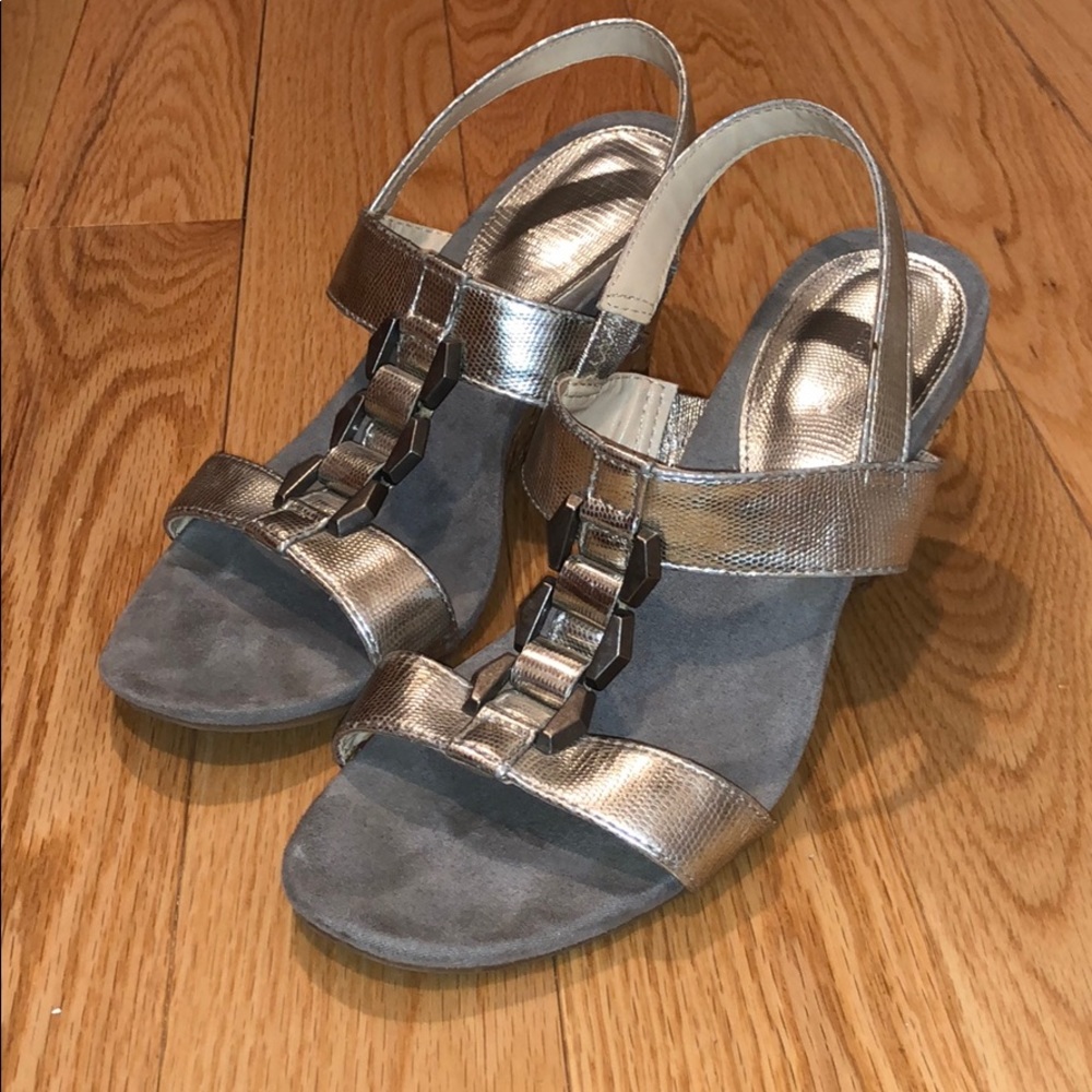 Silver Metallic Cork Wedge Sandals